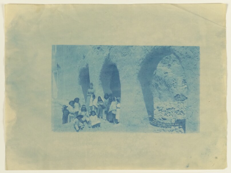 [Pueblo Native American Children Outside the Church and Mission School in Isleta, N.M.]