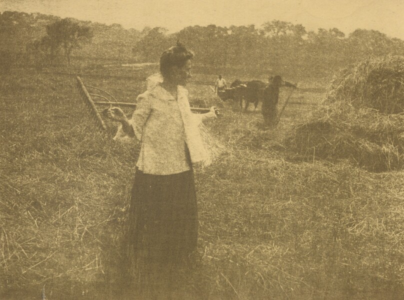 [Gertrude O'Malley in Field with Rake]