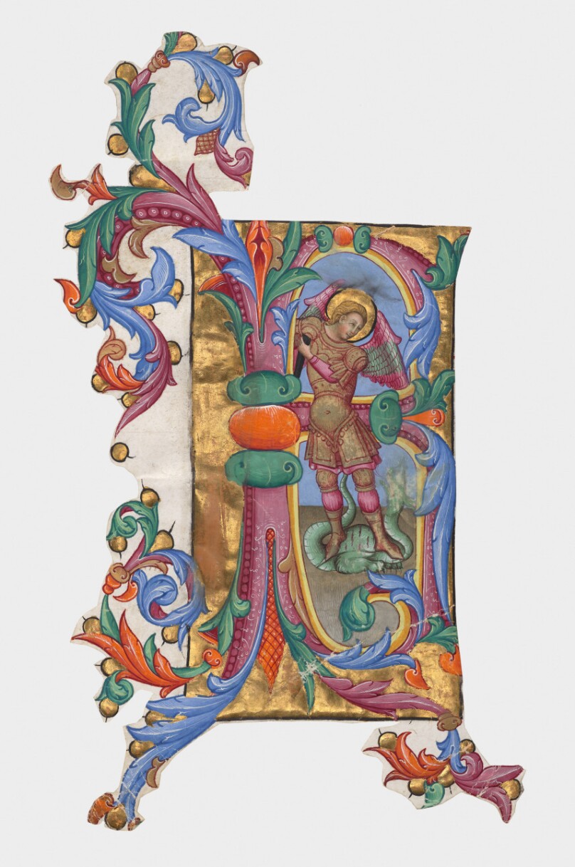 Initial R or B: Saint Michael and the Dragon, cutting from an antiphonal