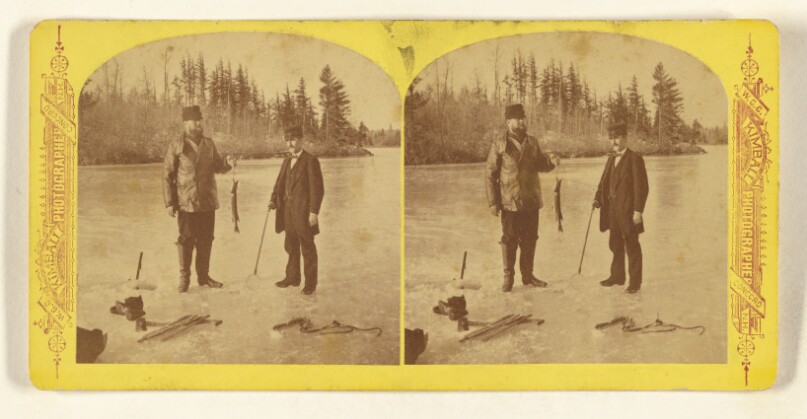 The Commodore weighing a fish - 4 1/2 lbs. [Lake Winnipesaukee, New Hampshire]