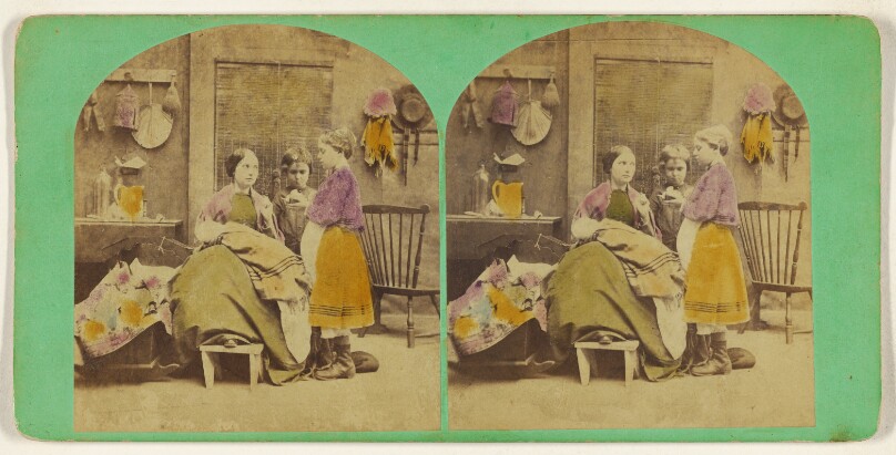 [Mother seated with two daughters. From the Comic Group series.]