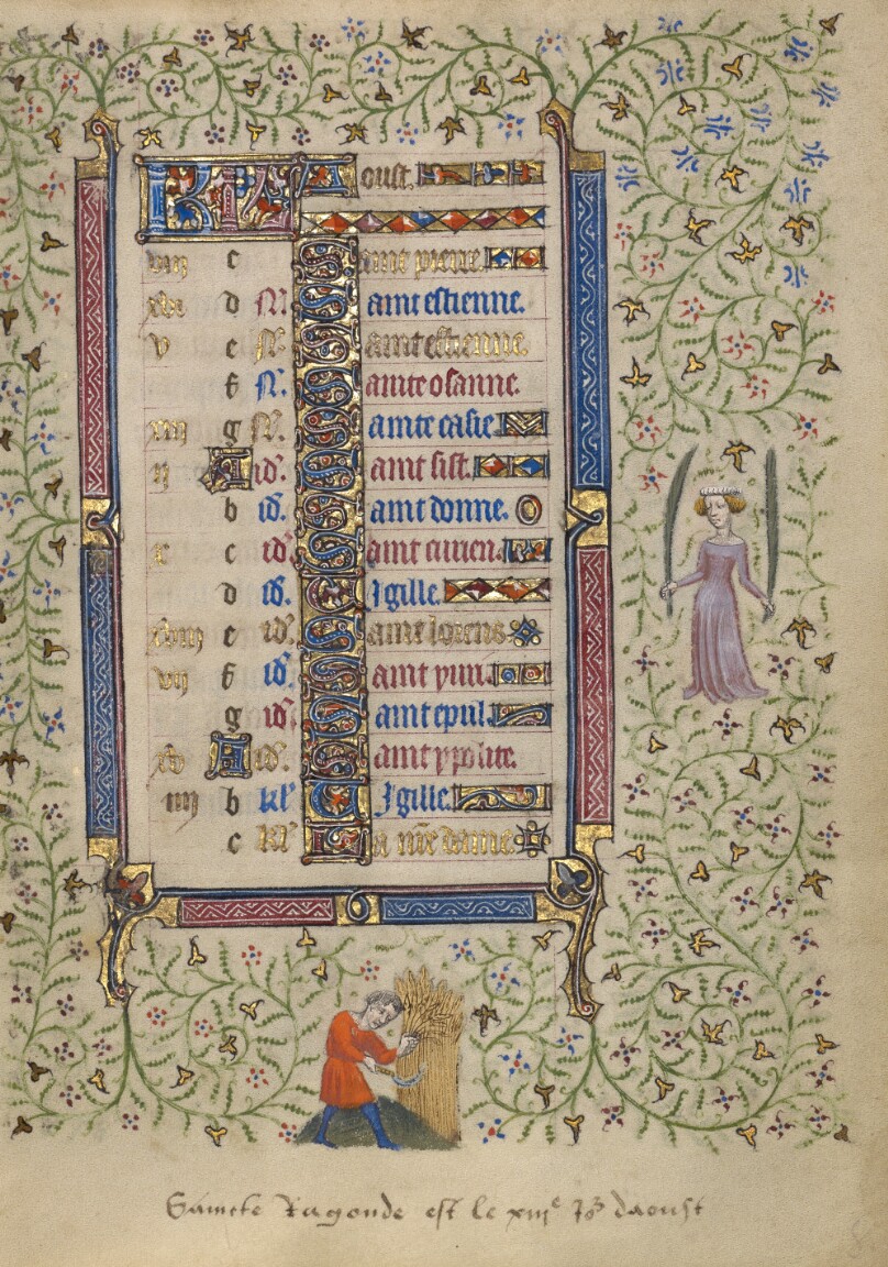Calendar Page for August; Reaping; Virgo