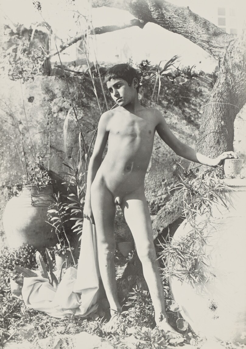 [Nude youth in garden]