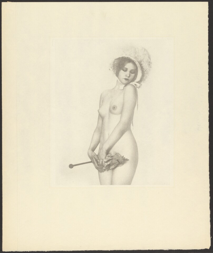 [Female Nude Wearing Bonnet and Holding a Parasol]