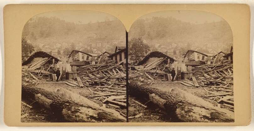 The Great Johnstown Flood, May 31, 1889. A common sight on Railroad street, showing where so many frame buildings were crushed..