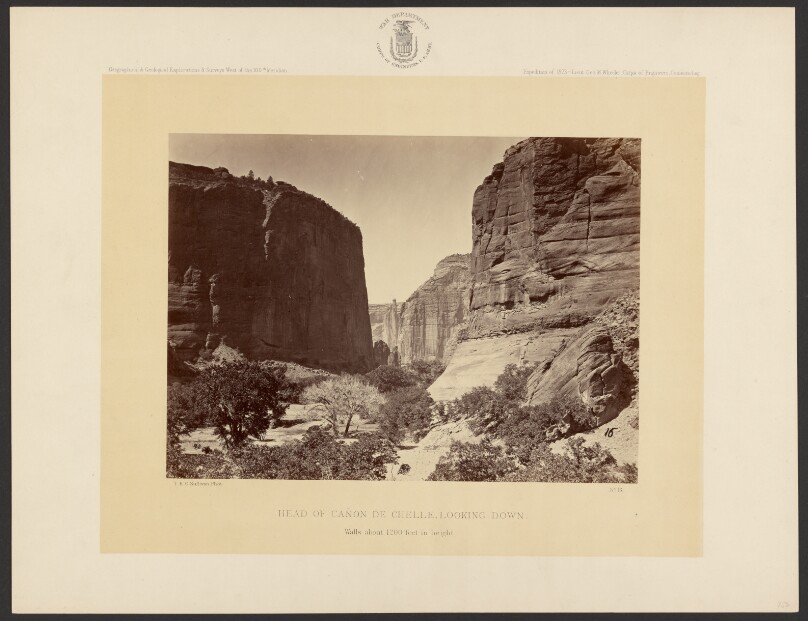 Head of Cañon de Chelle, Looking Down. Walls About 1,200 Feet in Height.
