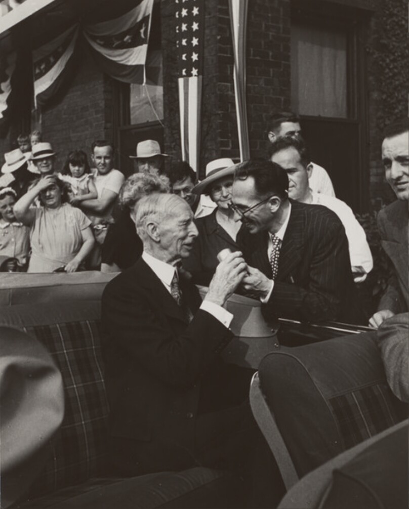 Philadelphia Athletics Manager Connie Mack (L) Being Greeted by Fan During Parade in His Honor Philadelphia, PA