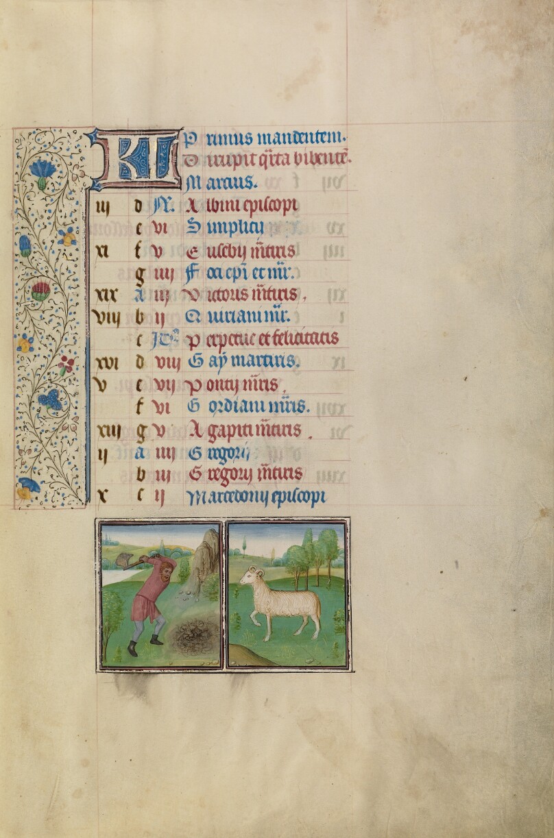 March Calendar Page; Working in a Field; Aries