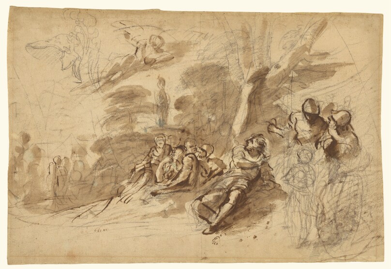 Iris appearing to Turnus; study of a Helmet (recto); Alternative design for the recto composition (verso)