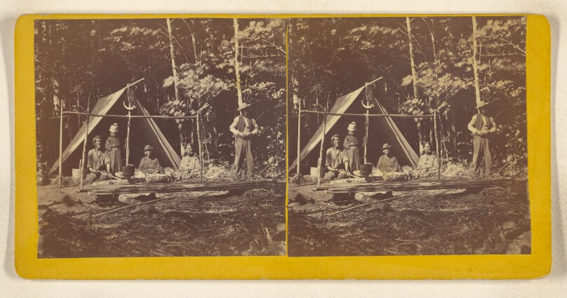 [People at campsite, possibly at Lincoln, Maine]