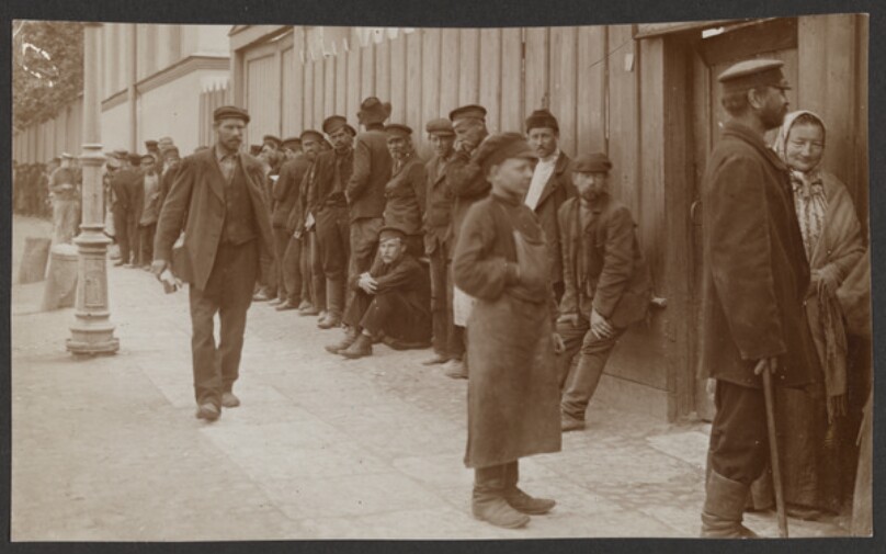 The bread line early in the morning.