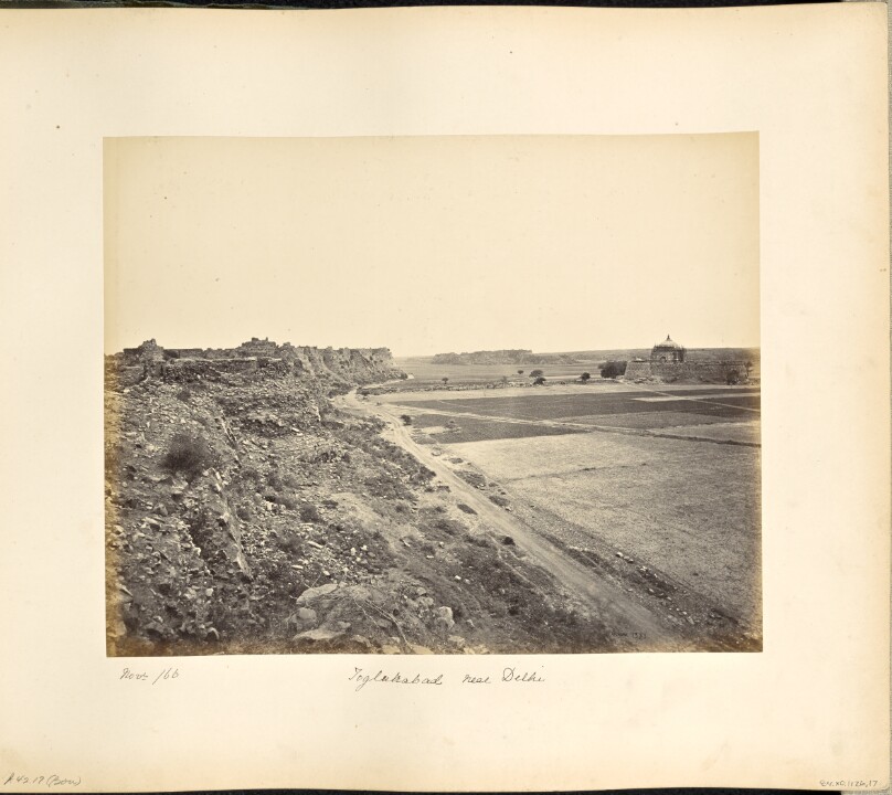 Delhi; Ruins of the Fort of Toghlukabad, distant view, inculding the mausoleum