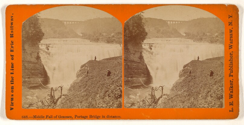 Middle Fall of Genesee, Portage Bridge in distance.