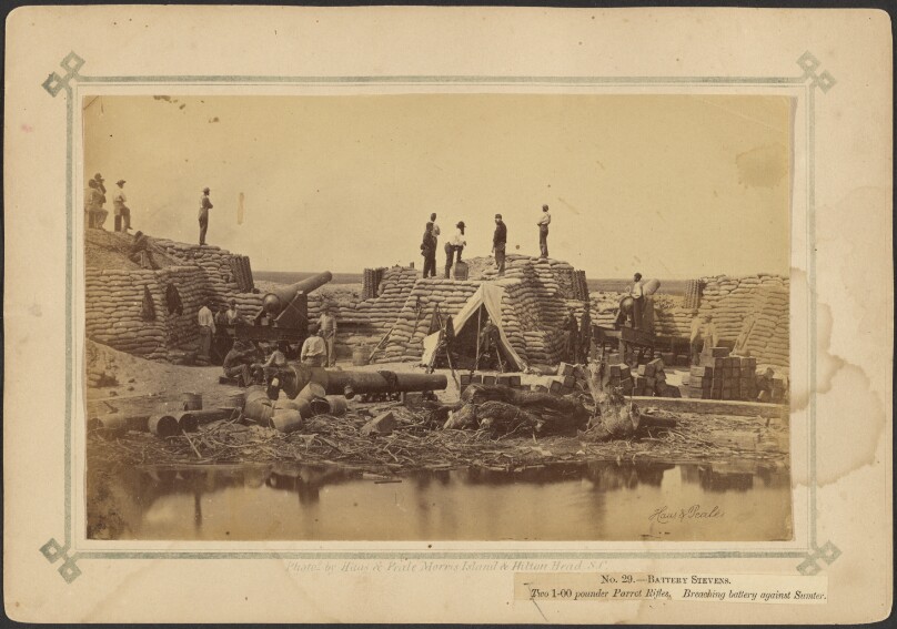 Battery Stevens, two 100 pounder Parrot Rifles, breaking battery against Sumter
