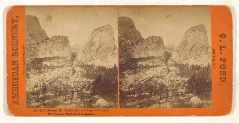 Half Dome, Mt. Broderick and Cap of Liberty. Yo Semite Valley, California.
