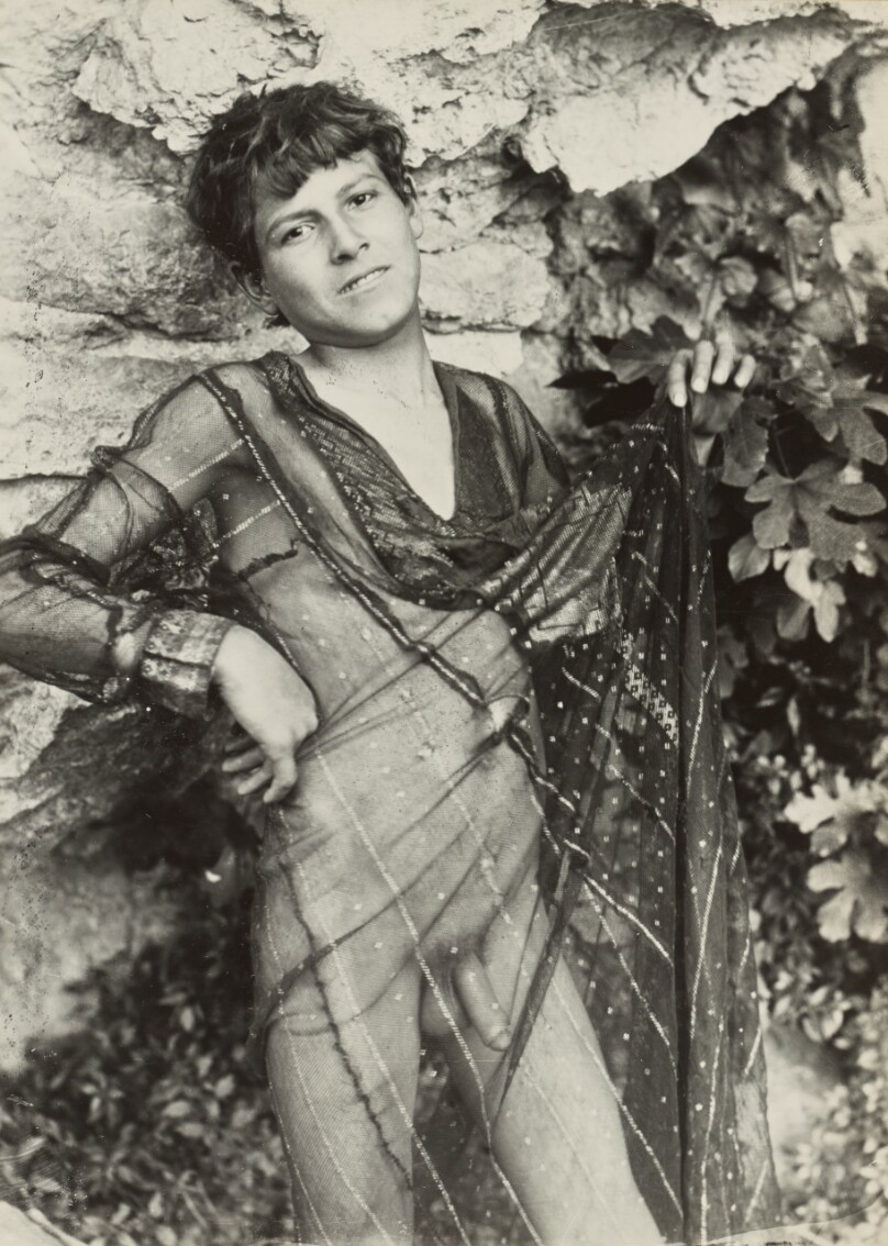 [Nude youth wearing a transparent dress]