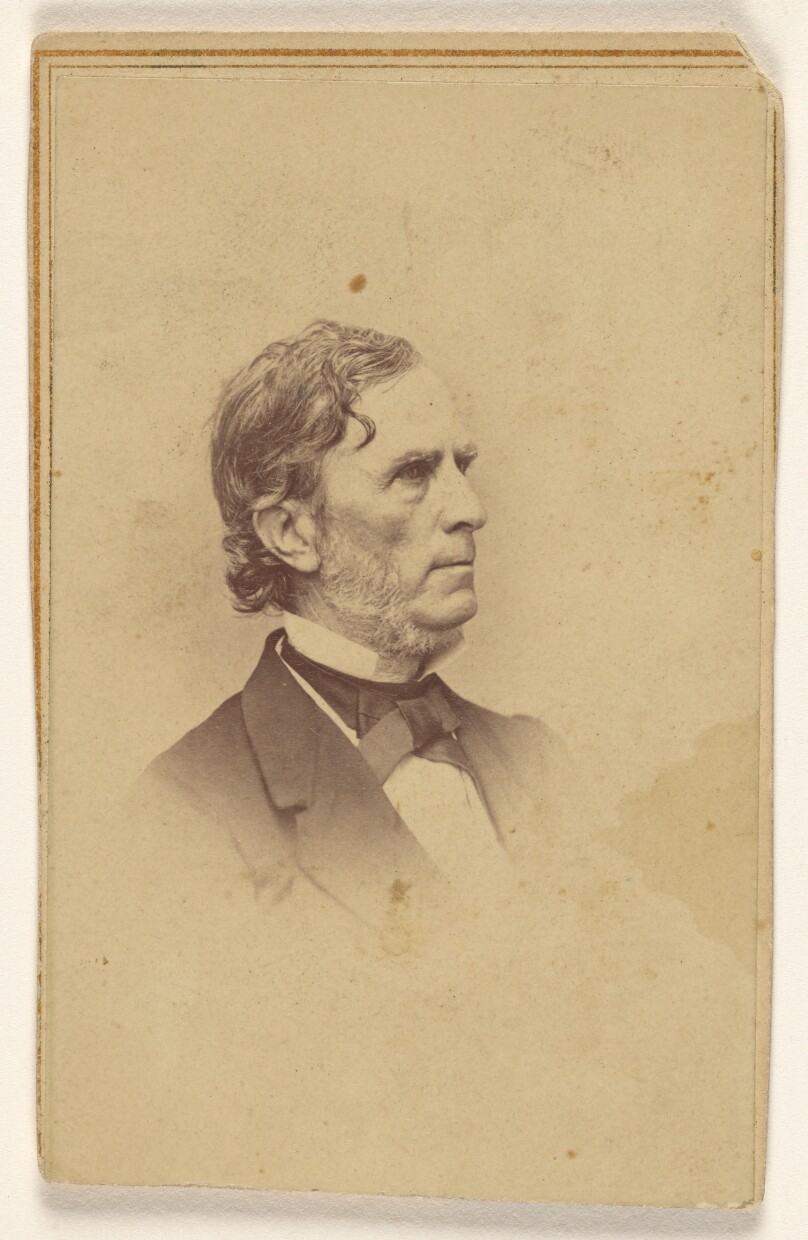 [Unidentified man with graying beard, no moustache, in profile, printed in vignette-style]
