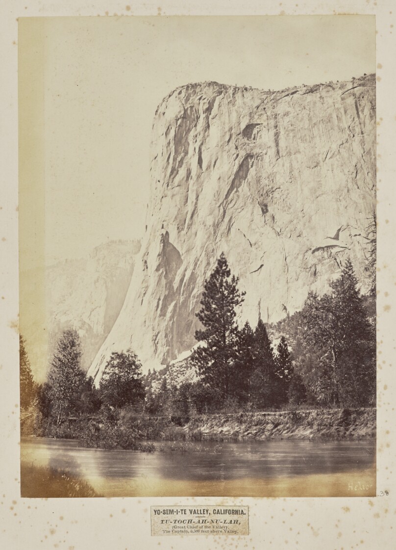 Yo-Sem-i-te Valley, California. Tu-toch-ah-nu-lah, (Great Chief of the Valley). The Captain, 3,500 Feet above Valley