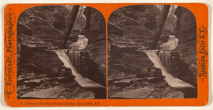 Looking up from Seneca Council Chamber, Havana Glen, N.Y.