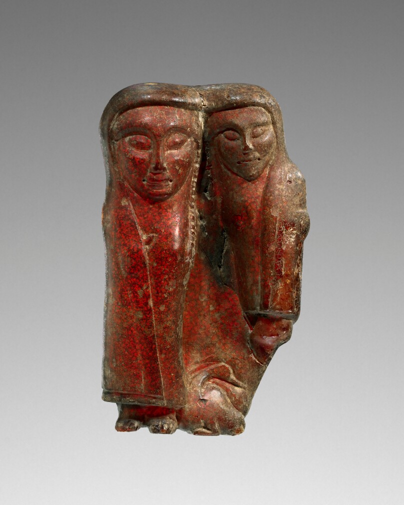 Pendant: Female Holding a Child (Kourotrophos) with Bird