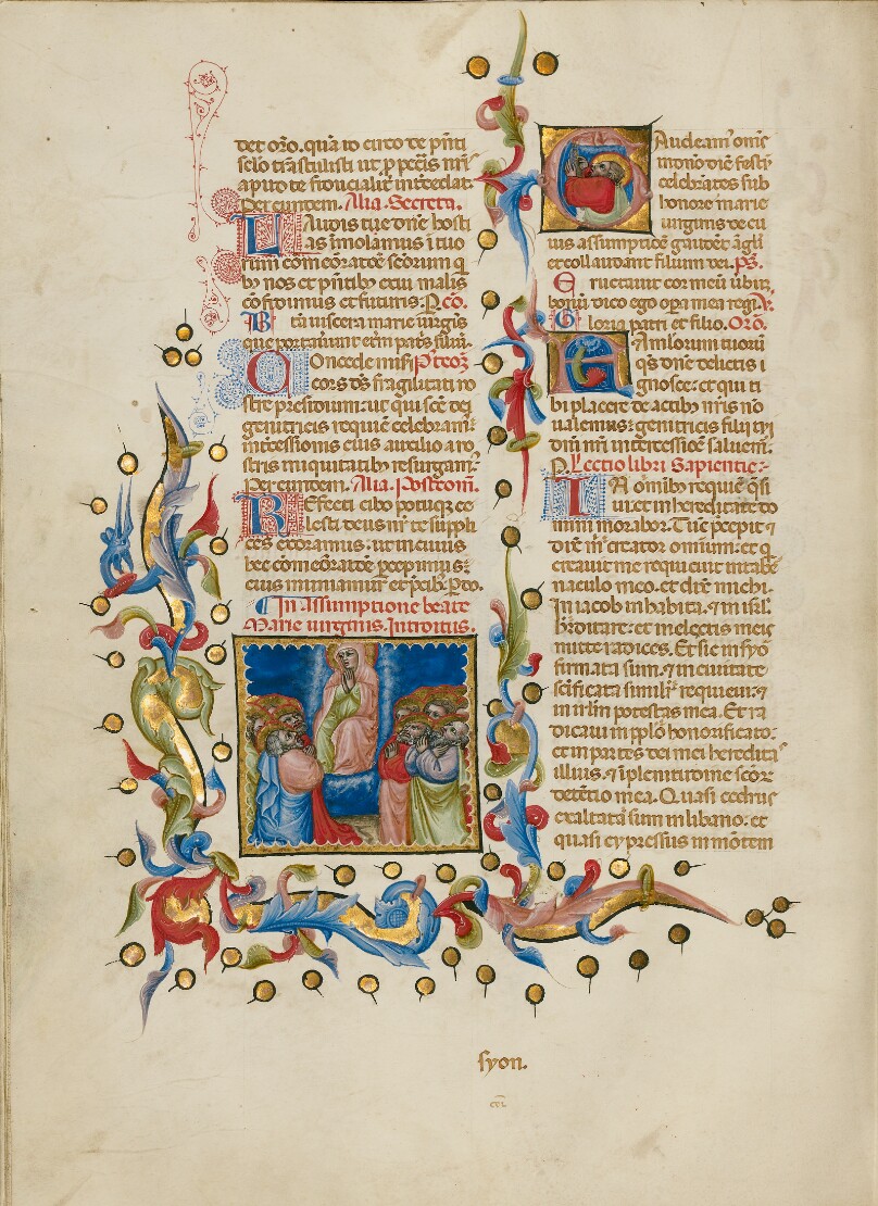 The Assumption of the Virgin; Initial G: Saint Thomas Receiving the Virgin's Girdle