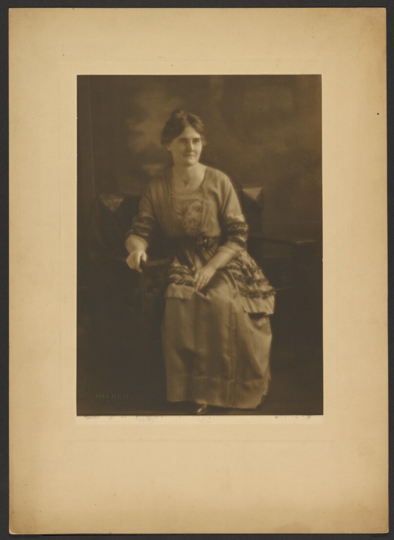 [Portrait of a Seated Woman in Dress with Ribbon Accents]