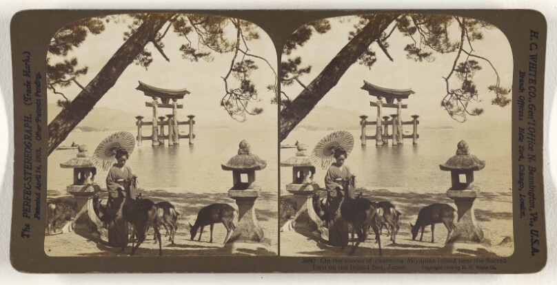 On the shores of charming Miyajima Island near the Sacred Torii on the Inland Sea, Japan.