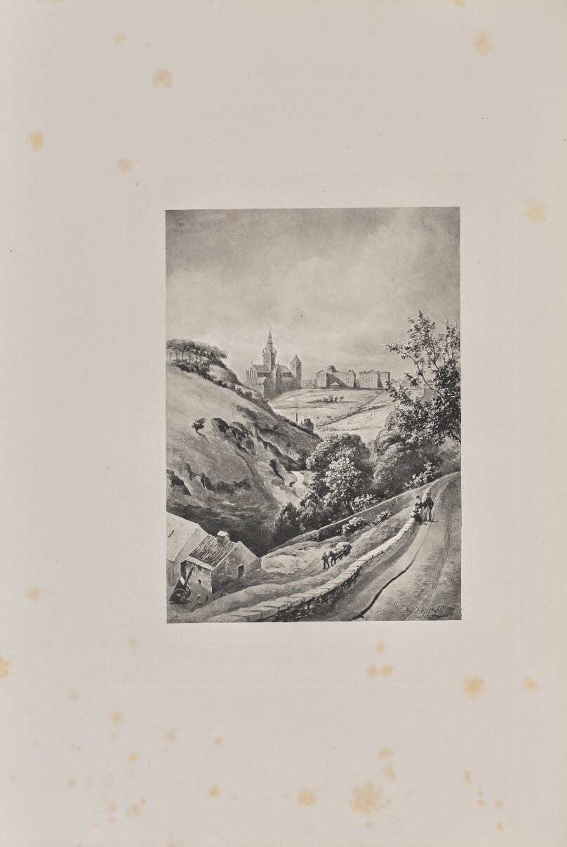 Valley of the Molendinar - Town Mill at bottom, Cathedral and Infirmary in the distance