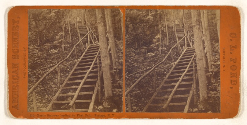 Rustic Stairway leading to First Fall. Portage, N.Y.