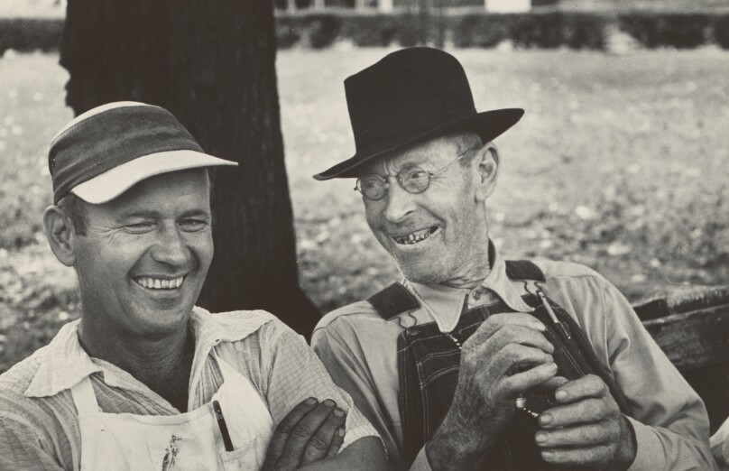 [Two Men in Hats Laughing, Paris, Tennessee]