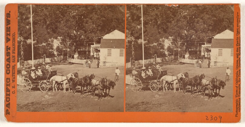[People in horse-drawn wagon at Geyser Springs, California]