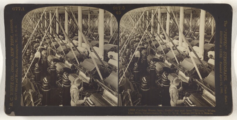 Carding Rooms, laps, (rolls) are out into "Silvers," White Oak Mills, Greensboro, N.C., U.S.A.