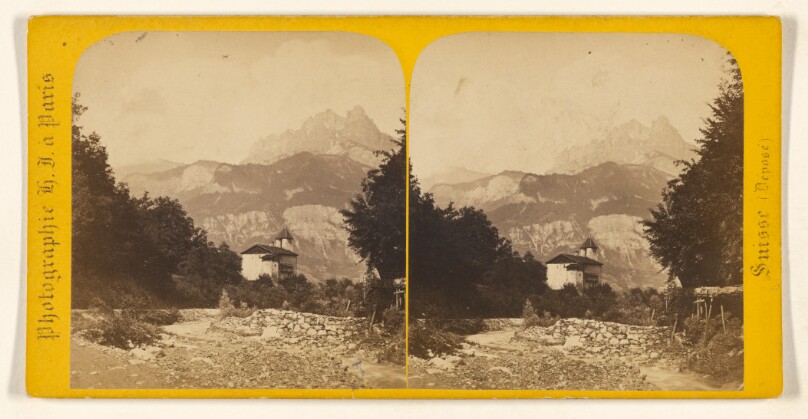 Sallanches Savoie. Vue sur le chateau et les Aiguilles de Varens.