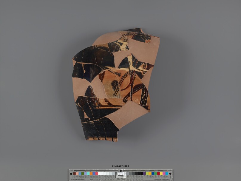 Attic Black-Figure Column Krater Fragment (part of 81.AE.207.408, comprised of 24 Joined Fragments)