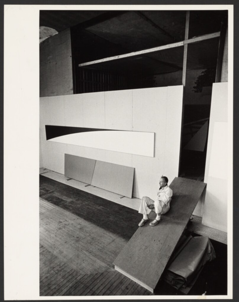 Ellsworth Kelly seated in his studio, Chatham, New York