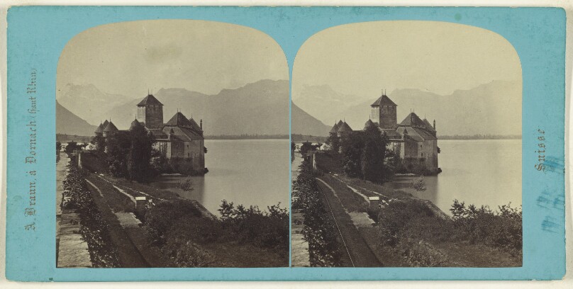 View of Château de Chillon on Lake Geneva in Switzerland