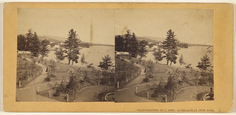[View of lake and paths, either at Lake George, N.Y. or Lake Champlain]