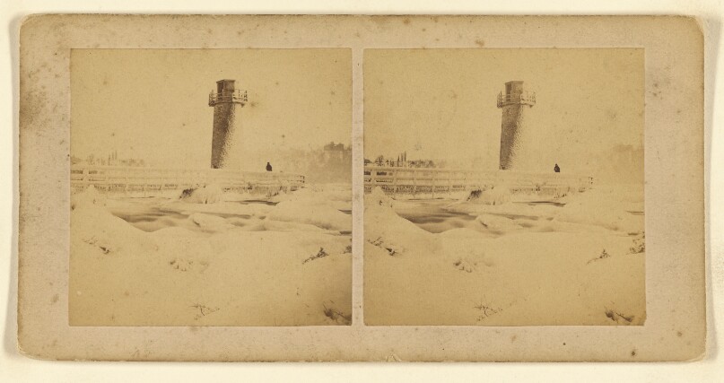 [Winter scene with lighthouse, Niagara Falls, N.Y.]