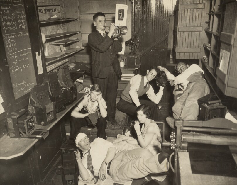 Weegee and Office Staff at Acme Newspictures, Hollywood, California