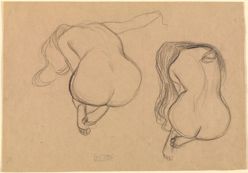 Two Studies of a Seated Nude with Long Hair