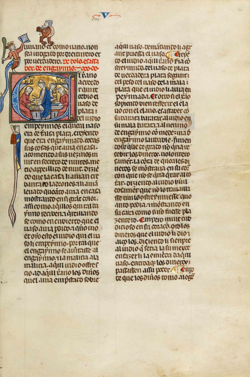Initial E: A Christian and a Jew Transacting the Sale of a Golden Goblet