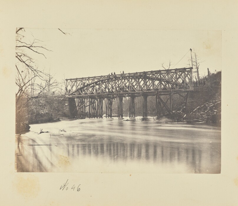 Building Military Railroad Truss Bridge across Bull Run, April, 1863