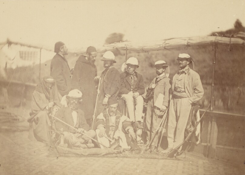 [Group portrait of Occidental men on a boat (probably including Henri Pereire, M. Surell and Arthur Rhoné)]