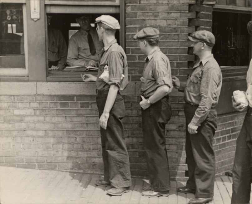 Workers Showing Tags to Enter a Gate at Unidentified Steel Plant, Homestead, PA