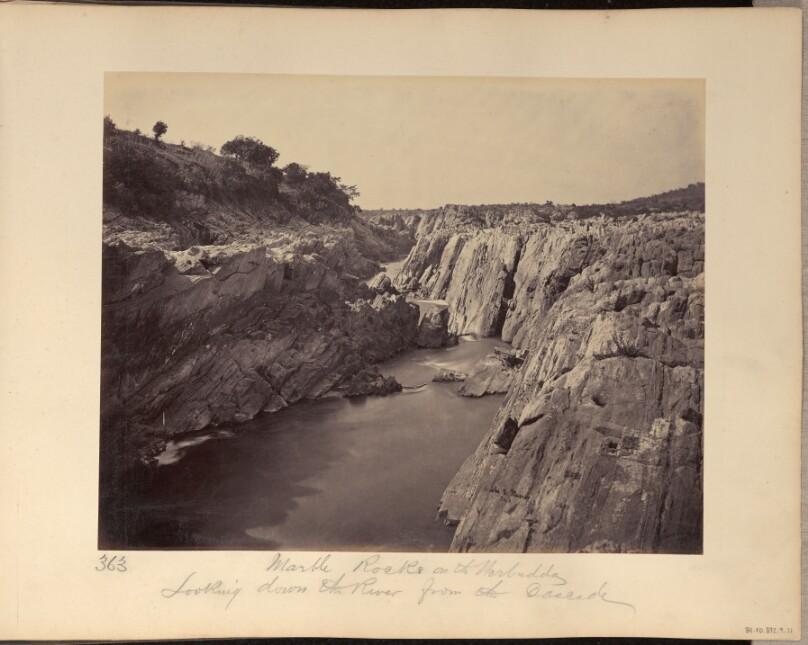 Marble Rocks on the Nerbudda. Looking Down the River from the Cascade