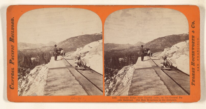 Cement Ridge near Crystal Lake, on the Central Pacific Railroad. Old Man Mountain in the distance.