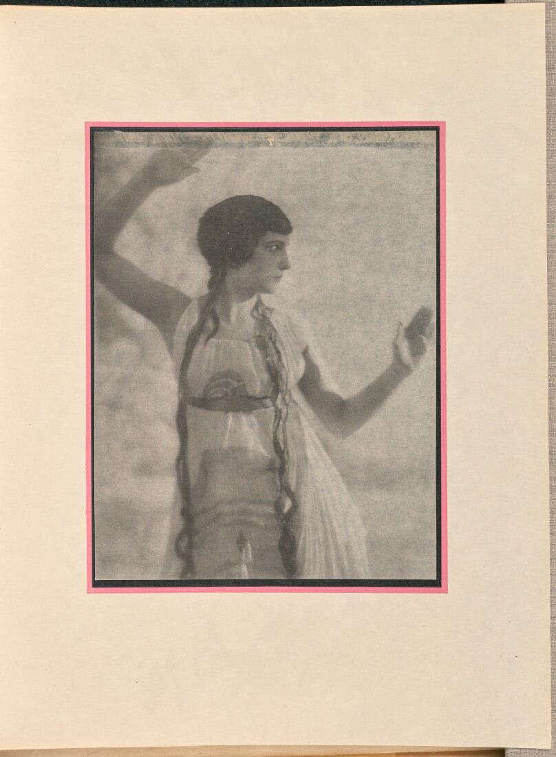 [Female dancer as a nymph, with raised arms]