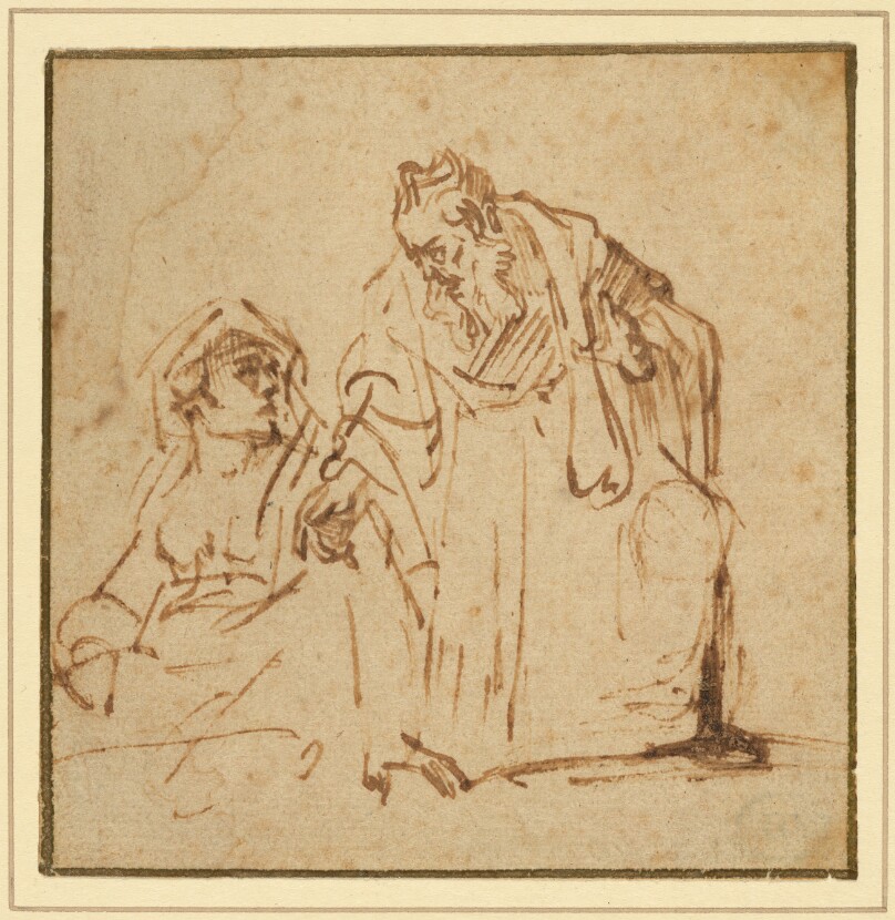 Study of a Man Talking to a Woman Seated on the Left