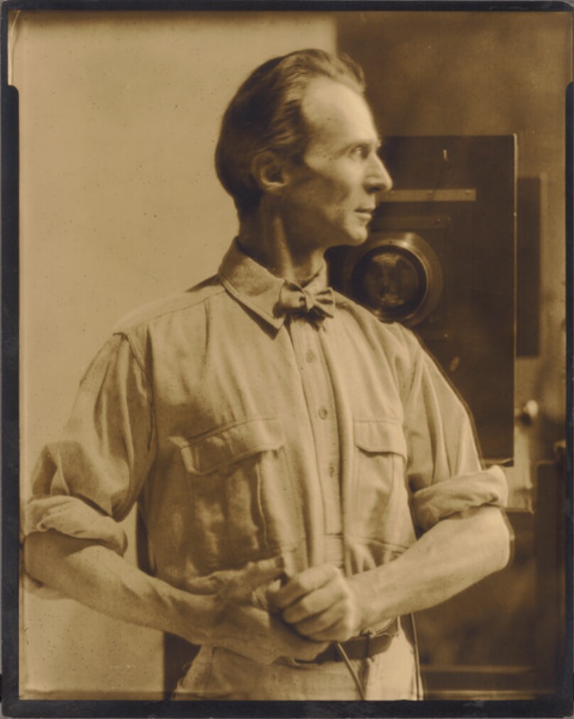 [Self-Portrait in Profile with Large Format Camera]