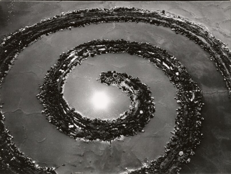 Spiral Jetty with sun, Great Salt Lake, Utah